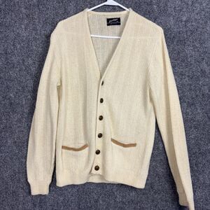 Puritan Sweater Mens Size M Cream Caridgan Button Arcylic Wool USA Vtg Grandpa